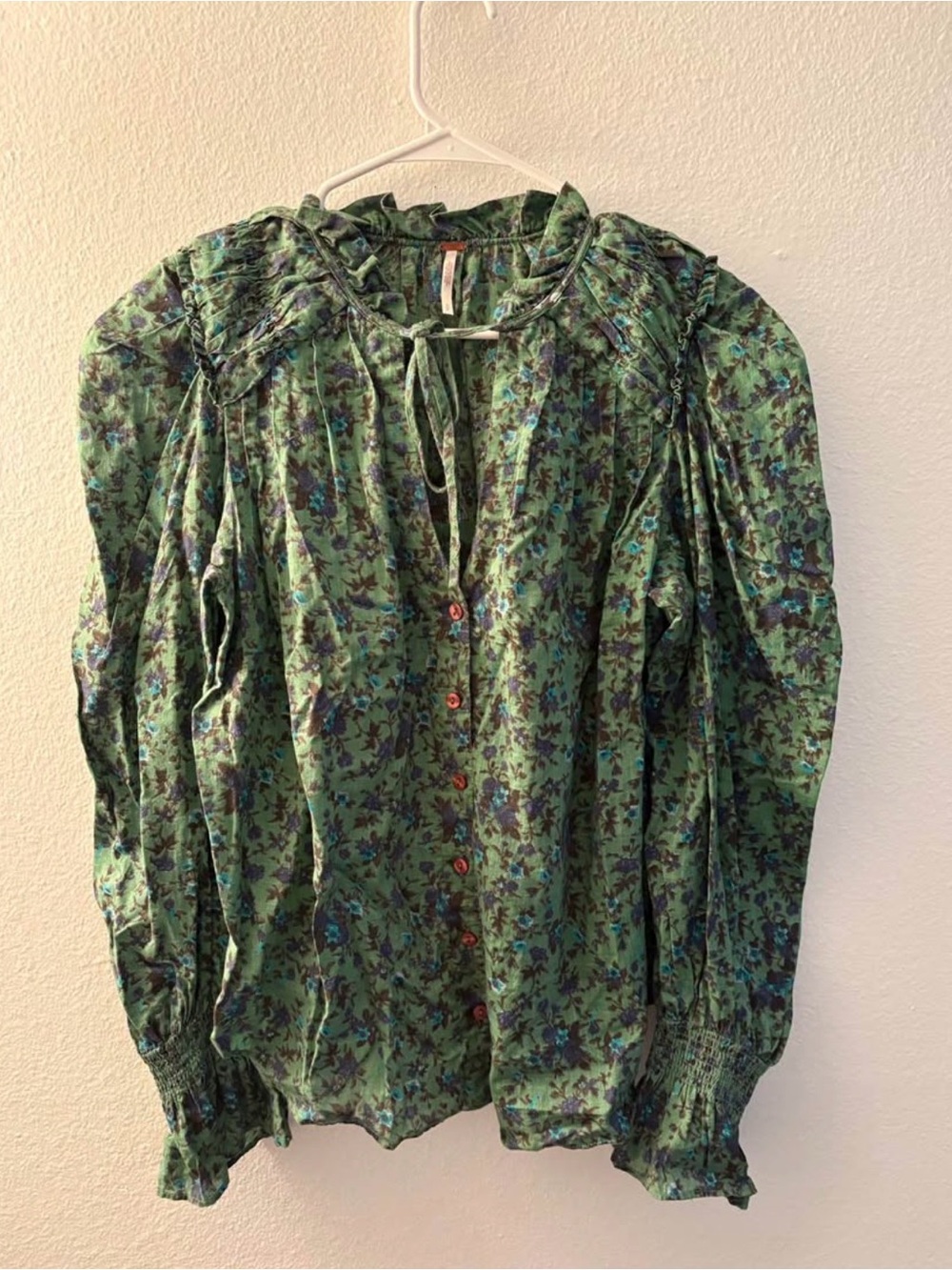 Green Floral Free People Blouse